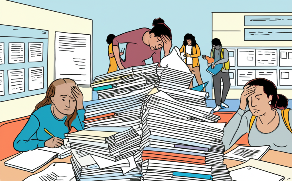 Students navigating paperwork